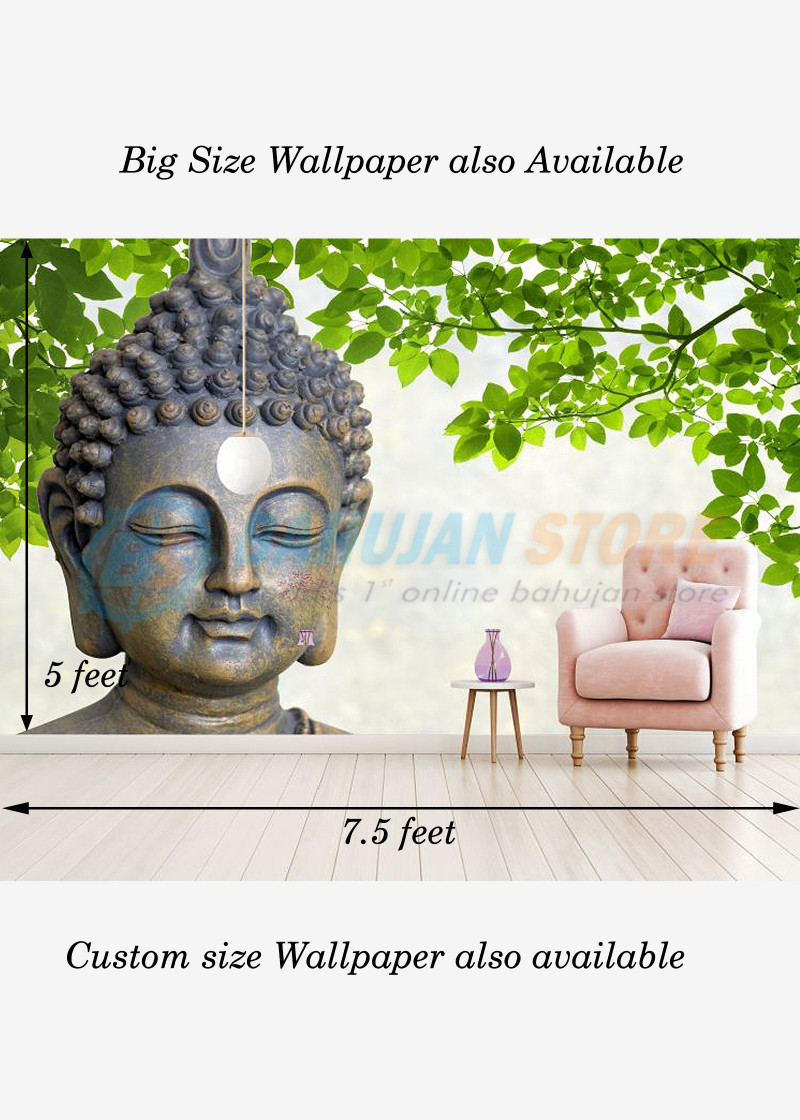 Lord Buddha with Nature Multicolor Washable Wallpaper  Feet