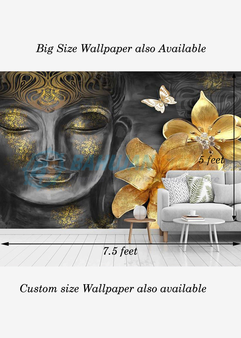 Lord Buddha Art Black shade Multicolor Washable Wallpaper 5x7.5 Feet