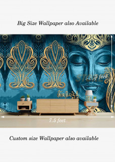 Lord Buddha Art Blue Shade Multicolor Washable Wallpaper 5x7.5 Feet
